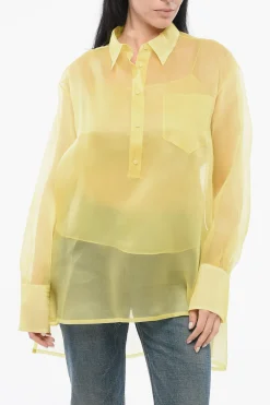 Blusa Over Asimmetrica in Seta>Super Blond Clearance