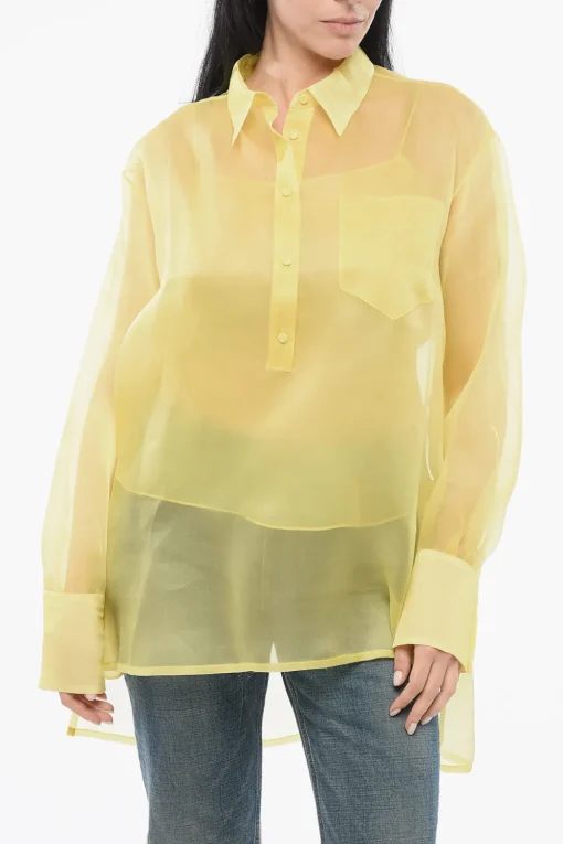 Blusa Over Asimmetrica in Seta>Super Blond Clearance