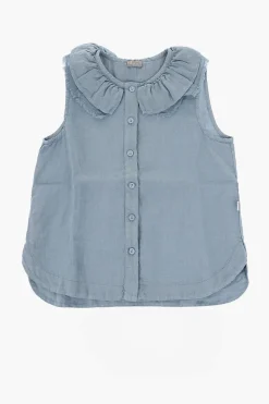 Discount Blusa Senza Maniche in Lino con Volant Abbigliamento