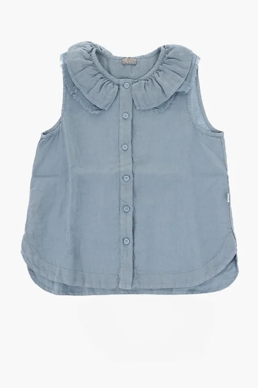 Discount Blusa Senza Maniche in Lino con Volant Abbigliamento