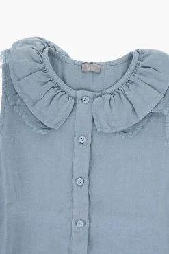 Discount Blusa Senza Maniche in Lino con Volant Abbigliamento