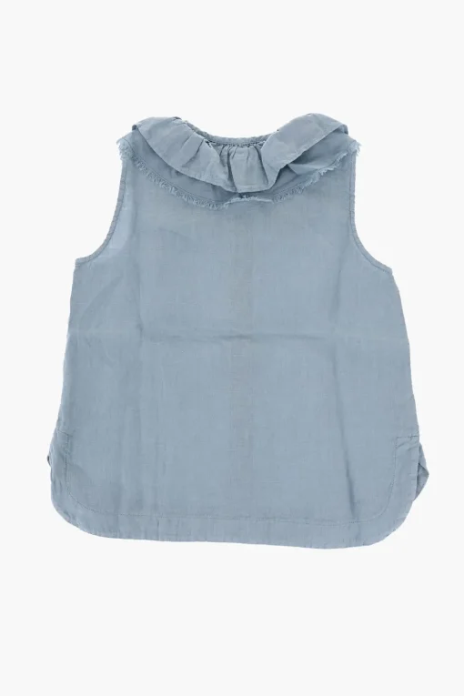 Discount Blusa Senza Maniche in Lino con Volant Abbigliamento