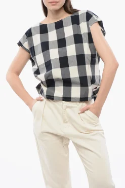Blusa Smanicata in Cotone Gingham con Coulisse sul Fondo>Woolrich Outlet