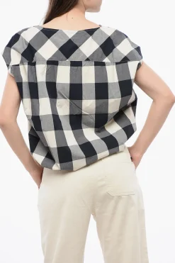 Blusa Smanicata in Cotone Gingham con Coulisse sul Fondo>Woolrich Outlet