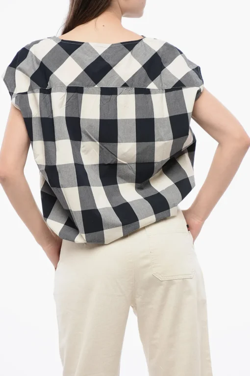 Blusa Smanicata in Cotone Gingham con Coulisse sul Fondo>Woolrich Outlet