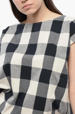 Blusa Smanicata in Cotone Gingham con Coulisse sul Fondo></noscript>Woolrich Outlet
