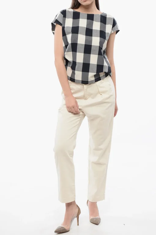 Blusa Smanicata in Cotone Gingham con Coulisse sul Fondo>Woolrich Outlet
