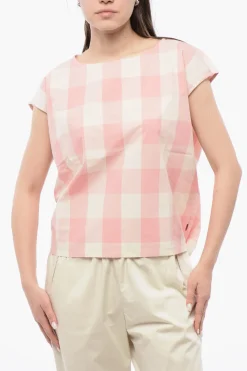 Blusa Smanicata in Cotone Gingham con Coulisse sul Fondo>Woolrich Online