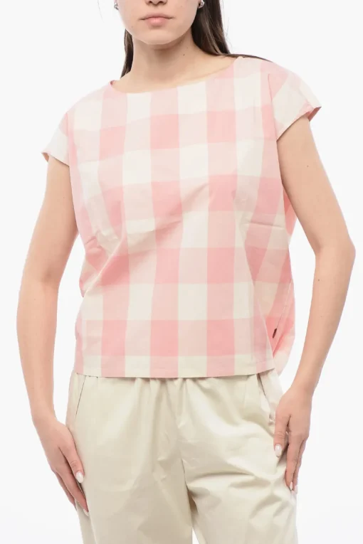 Blusa Smanicata in Cotone Gingham con Coulisse sul Fondo>Woolrich Online