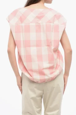 Blusa Smanicata in Cotone Gingham con Coulisse sul Fondo>Woolrich Online