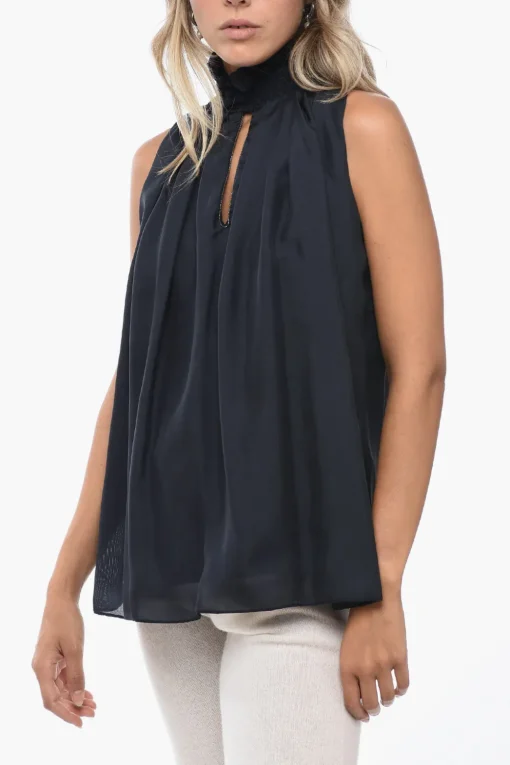 Blusa Smanicata in Seta con Dettaglio Cut-out>Fabiana Filippi Hot