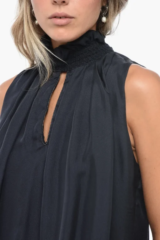 Blusa Smanicata in Seta con Dettaglio Cut-out>Fabiana Filippi Hot