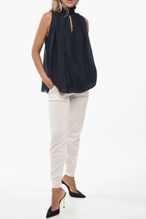 Blusa Smanicata in Seta con Dettaglio Cut-out>Fabiana Filippi Hot