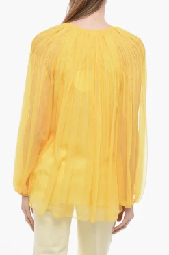 New Blusa Tie Neck in Chiffon di Seta Plissè Donna Camicie