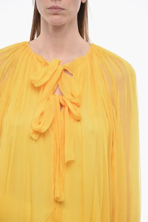 New Blusa Tie Neck in Chiffon di Seta Plissè Donna Camicie