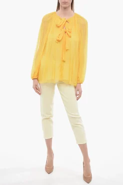 New Blusa Tie Neck in Chiffon di Seta Plissè Donna Camicie
