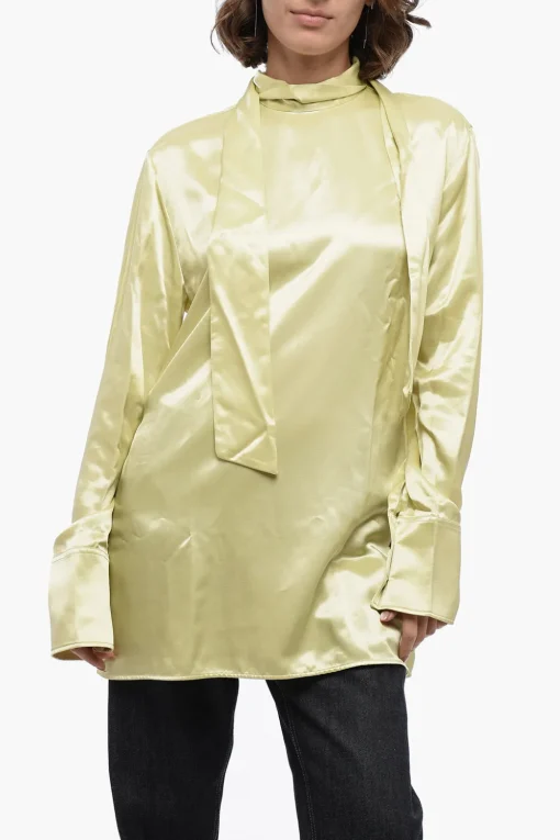 New Blusa Tie Neck in Satin Donna Camicie