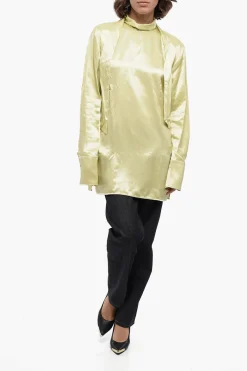 New Blusa Tie Neck in Satin Donna Camicie