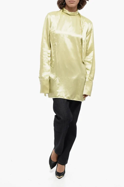 New Blusa Tie Neck in Satin Donna Camicie
