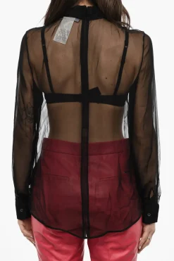 Outlet Blusa Trasparente in Seta con Collo Arricciato Donna Camicie