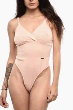 Body Traforato in Lana con Scollo a V E Dettagli a Coste>Dsquared2 Clearance