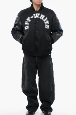Sale Bomber BASEBALL LEA con Maniche in Pelle e Logo Patch Uomo Giubbotti