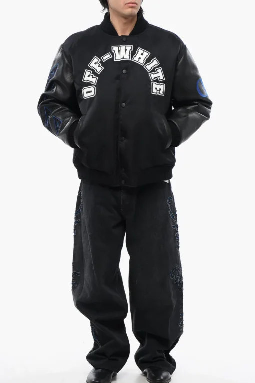 Sale Bomber BASEBALL LEA con Maniche in Pelle e Logo Patch Uomo Giubbotti