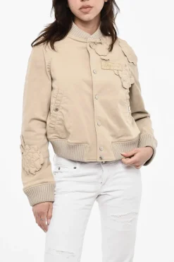Online Bomber in Cotone con Applicazioni Floreali Donna Giubbotti