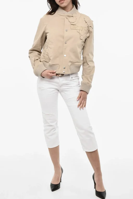 Online Bomber in Cotone con Applicazioni Floreali Donna Giubbotti