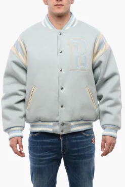 Bomber in Lana con Dettagli in Pelle e Bottoni Automatici>Rhude Discount
