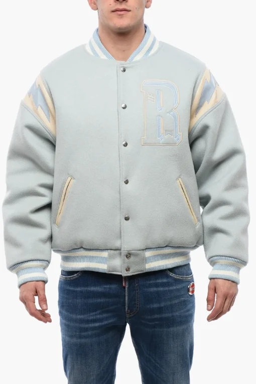 Bomber in Lana con Dettagli in Pelle e Bottoni Automatici>Rhude Discount