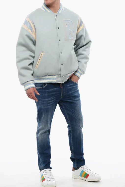 Bomber in Lana con Dettagli in Pelle e Bottoni Automatici>Rhude Discount