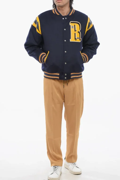 Bomber in Lana con Dettagli in Pelle Vegan e Bottoni Automatici>Rhude Discount
