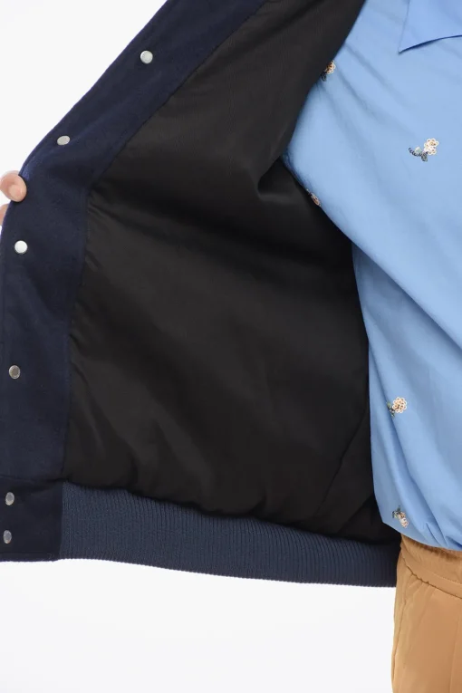 Bomber in Lana con Dettagli in Pelle Vegan e Bottoni Automatici>Rhude Discount