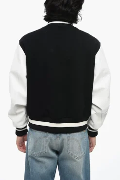 New Bomber in Lana Logato con Maniche in Pelle Uomo Giubbotti