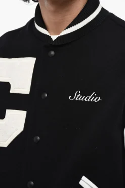 New Bomber in Lana Logato con Maniche in Pelle Uomo Giubbotti