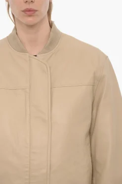 Online Bomber in Pelle con Abbottonatura Nascosta Donna Giubbotti