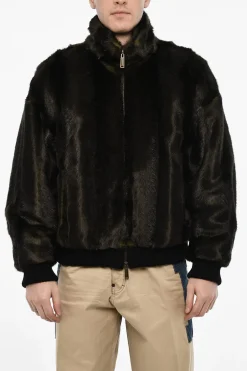 Discount Bomber In Pelliccia Vegana Con Logo In Ecopelle Uomo Giubbotti