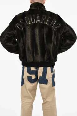 Discount Bomber In Pelliccia Vegana Con Logo In Ecopelle Uomo Giubbotti