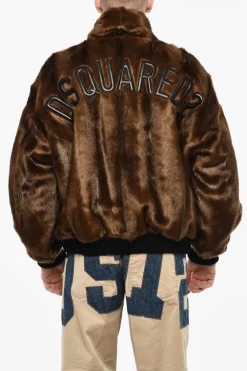 Outlet Bomber In Pelliccia Vegana Con Logo In Ecopelle Uomo Giubbotti