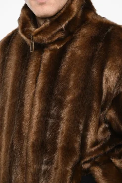 Outlet Bomber In Pelliccia Vegana Con Logo In Ecopelle Uomo Giubbotti