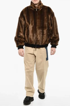 Outlet Bomber In Pelliccia Vegana Con Logo In Ecopelle Uomo Giubbotti