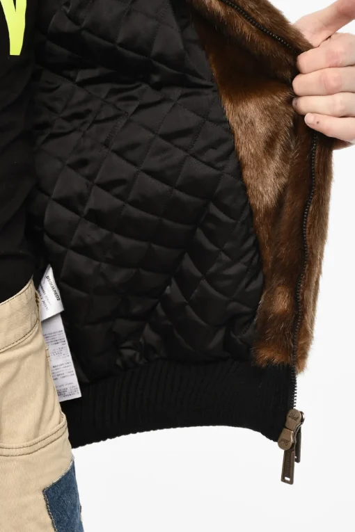 Outlet Bomber In Pelliccia Vegana Con Logo In Ecopelle Uomo Giubbotti