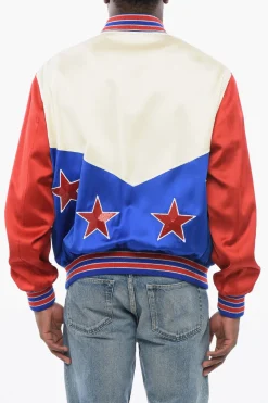 Online Bomber in Satin STARS con Design Color Block e Dettagli Paillettati Uomo Giubbotti