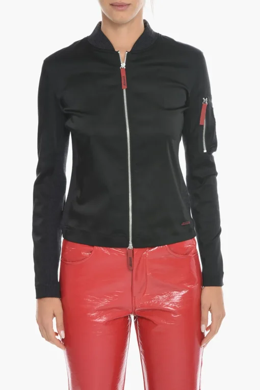 Clearance Bomber T-OPUNTIA in Raso con Dettagli a Contrasto e Tasca sulla Manica Donna Giubbotti