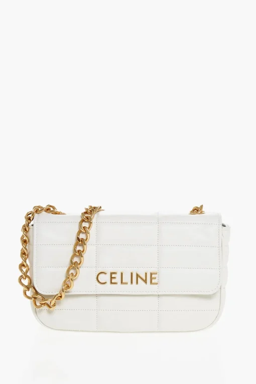 Borsa a Spalla in Pelle Trapuntata con Dettagli Dorati>Celine New