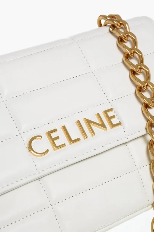 Borsa a Spalla in Pelle Trapuntata con Dettagli Dorati>Celine New