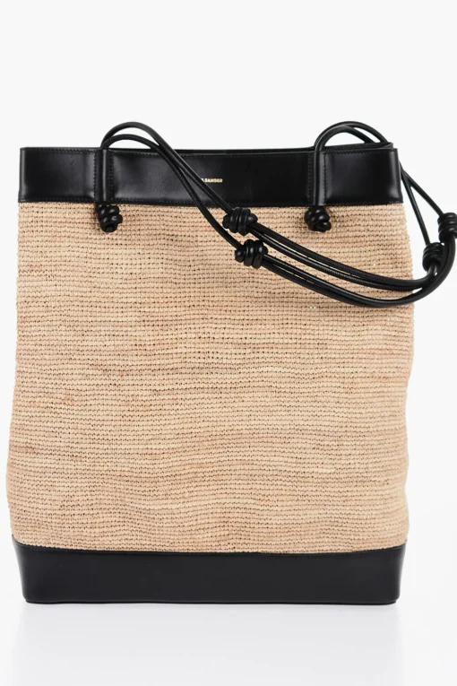 Borsa Shopping BASE in Rafia con Bordi in Pelle>Jil Sander New