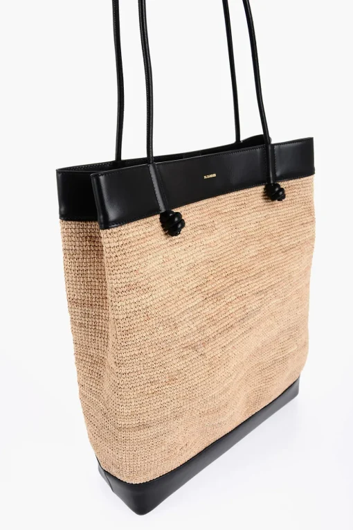 Borsa Shopping BASE in Rafia con Bordi in Pelle>Jil Sander New