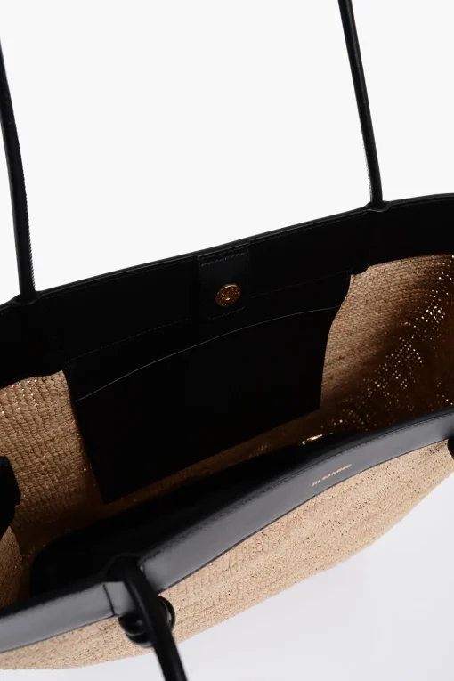 Borsa Shopping BASE in Rafia con Bordi in Pelle>Jil Sander New